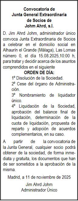 Ejemplo de anuncio de convocatoria de Juntas en prensa